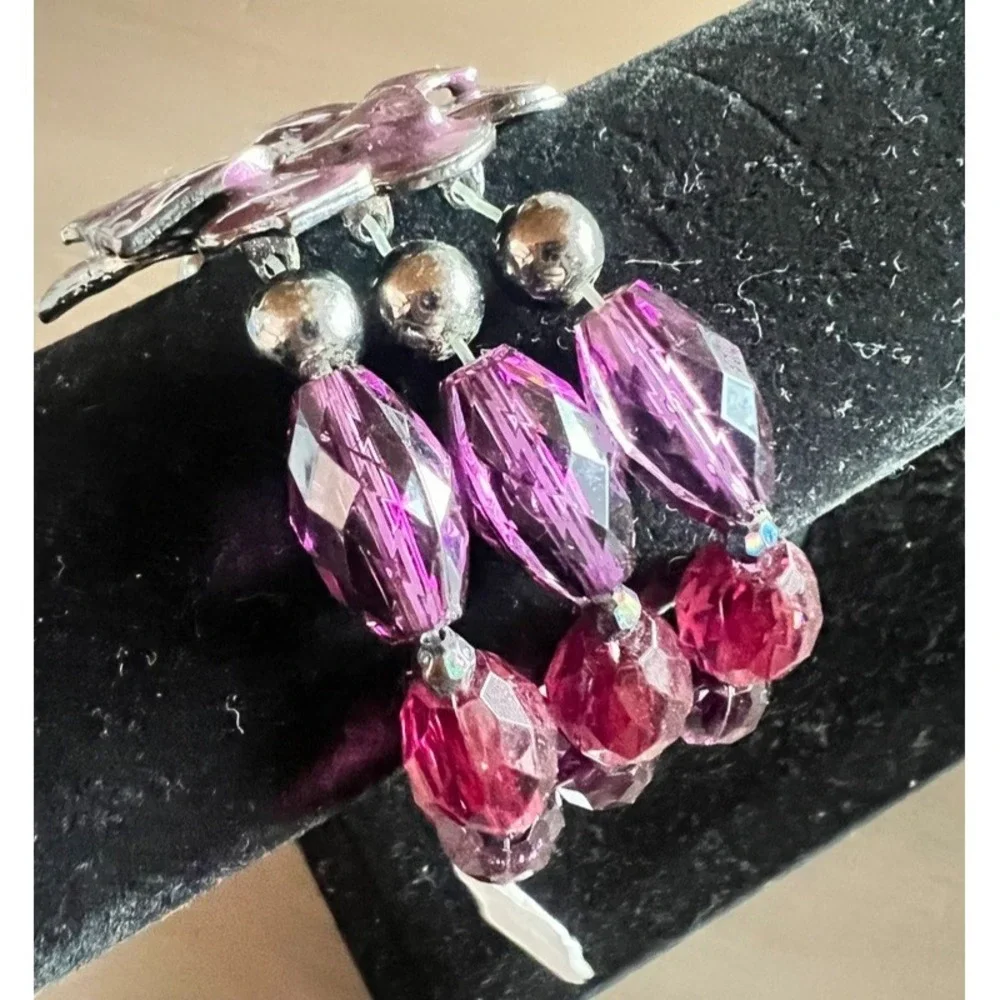 New York‎ & Company Purple Flower Stretch Bracelet Beaded Floral Statement Y2K